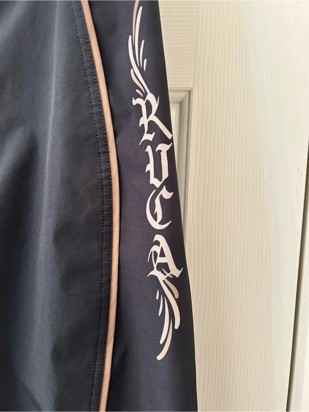 RVCA Black Swim Board Shorts with Tan Waistband